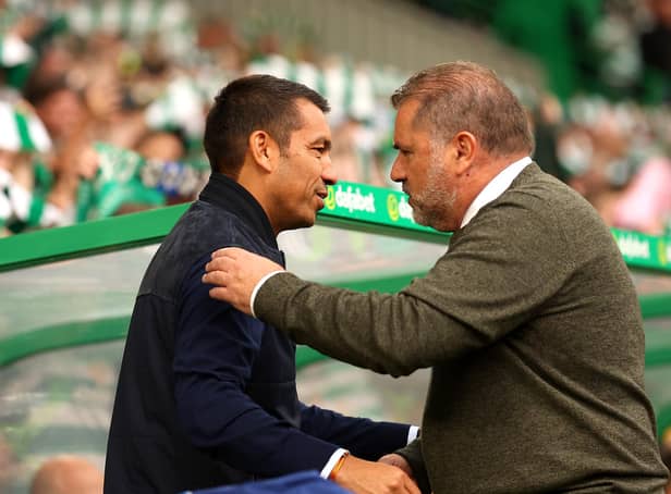<p>Celtic manager Ange Postecoglou and Rangers boss Giovanni van Bronckhorst had similar results in Europe this week, but were faced with contrasting emotions. (Photo by Ian MacNicol/Getty Images)</p>