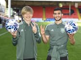 Celtic's latest hat-trick scorer Kyogo Furuhashi and Liel Abada may be thankful for the multi-ball era as they hold the spoils for their triples in the 9-0 demolition of Dundee United.  (Photo by Rob Casey / SNS Group)