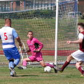 New signing Ryan Watt nets the winner for Carluke Rovers against Nithsdale Wanderers (pic: Kevin Ramage)