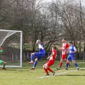 Connor Cowan opens the scoring for Carluke at Newmains United (Pic by Kevin Ramage)