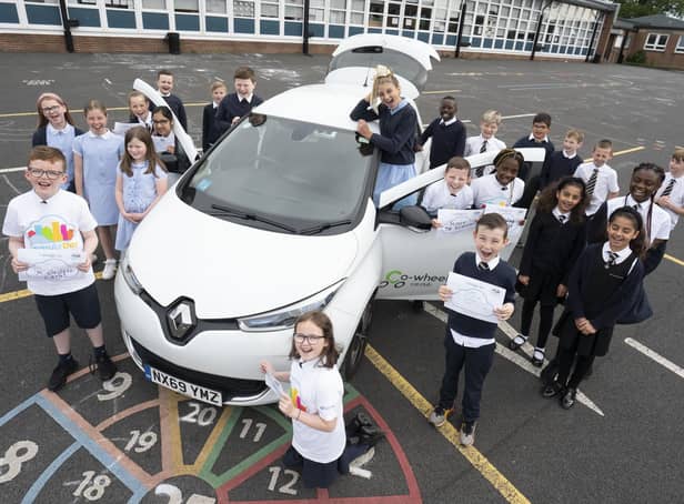 Pupils at St Monica’s Primary enjoyed finding out about the zero-emission car © Gibson Digital 2022.