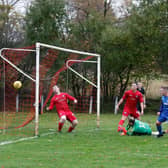 Goal action from a 3-3 draw between Newmains and Carluke Rovers in 2018. The sides will meet this Saturday. (Pic by Kevin Ramage)