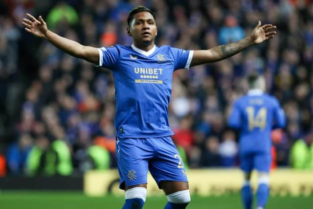 Alfredo Morelos celebrates making it 2-0. (Photo by Alan Harvey / SNS Group)