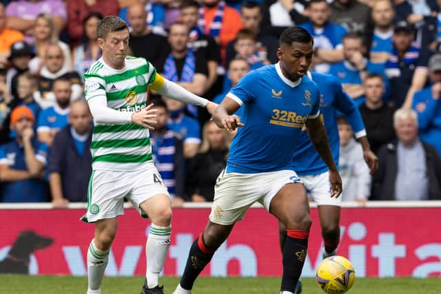 Celtic captain Callum McGregor challenges Rangers' Alfredo Morelos in the open meeting between pair that was won by the defending champions. Now Ange Postecoglou's men can't afford any slip ups in a run of cinch Premiership fictures before they host the Ibrox side in two-and-a-half weeks. (Photo by Alan Harvey / SNS Group)