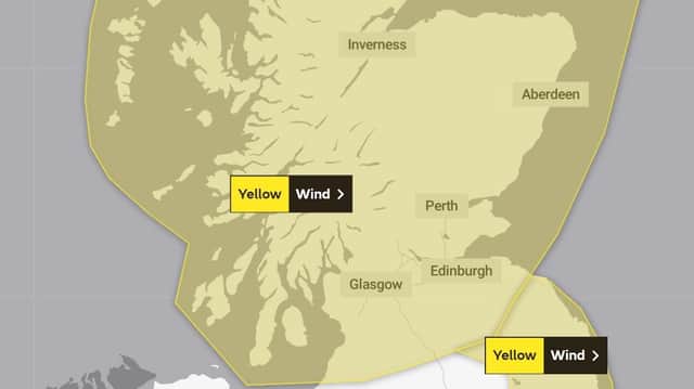 A yellow warning for wind is in force across much of Scotland from 3am to 3pm on Friday, February 17, 2023.