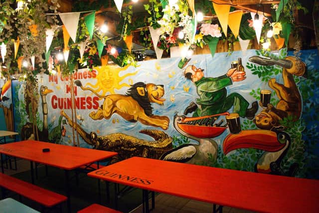 Custom Guinness wall art dons the walls of the new rooftop bar.