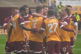 Kofi Balmer celebrates after scoring in Motherwell's victory over Edinburgh City.