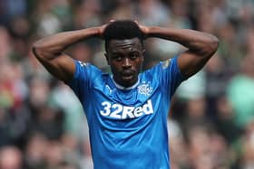 GLASGOW, SCOTLAND - APRIL 23:  Joe Dodoo of Rangers reacts during the William Hill Scottish Cup semi-final match between Celtic and Rangers at Hampden Park on April 23, 2017 in Glasgow, Scotland. (Photo by Ian MacNicol/Getty Images)