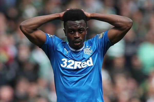 GLASGOW, SCOTLAND - APRIL 23:  Joe Dodoo of Rangers reacts during the William Hill Scottish Cup semi-final match between Celtic and Rangers at Hampden Park on April 23, 2017 in Glasgow, Scotland. (Photo by Ian MacNicol/Getty Images)