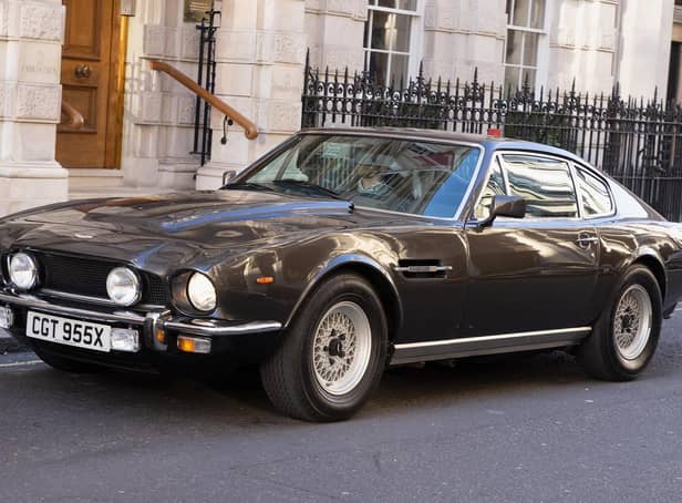 <p>Library image of an Aston Martin V8 Vantage outside Christie's auction house in central London for the Sixty Years of James Bond auction.</p>