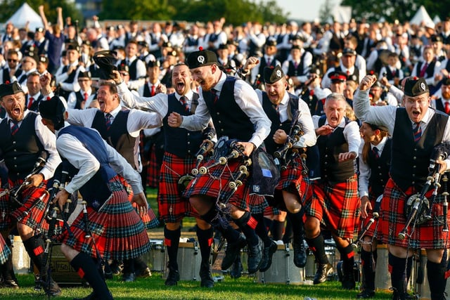 Field Marshall Montgomery pipe band celebrate their win.