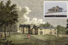 Pictures of the original house are very rare; the one illustrating this article is, I believe, the only one now in existence. It was drawn by James Denholm. Inset: The Fullertons mausoleum has survived.