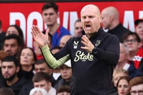  Sean Dyche gestures on the touchline during the English Premier League football match between Manchester United and Everton