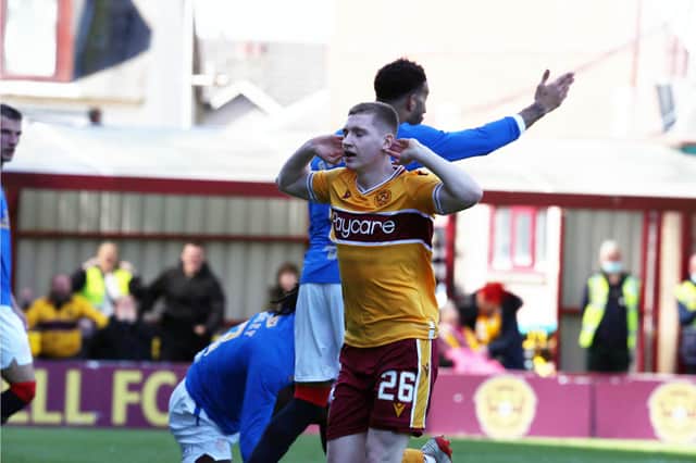 Ross Tierney celebrates after heading Motherwell equaliser