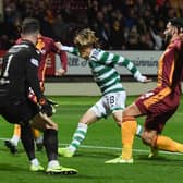 Celtic's Kyogo Furuhashi opens the scoring against Motherwell. (Photo by Craig Foy / SNS Group)