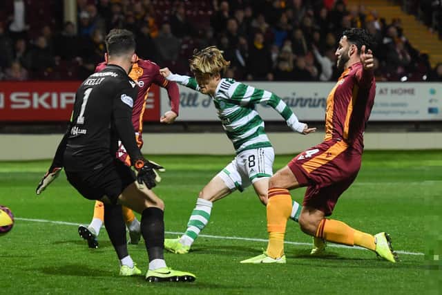 Celtic's Kyogo Furuhashi opens the scoring against Motherwell. (Photo by Craig Foy / SNS Group)