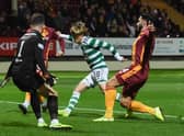 Celtic's Kyogo Furuhashi opens the scoring against Motherwell. (Photo by Craig Foy / SNS Group)