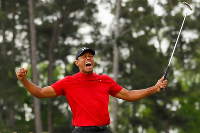 Tiger Woods celebrates winning 2019 Masters (Photo by Kevin C. Cox/Getty Images)