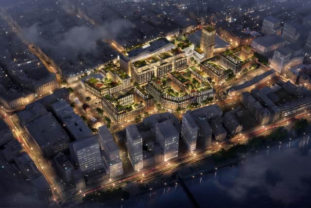 A CGI image of how the redeveloped St Enoch Centre could look like at night.