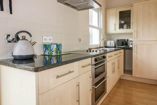 The kitchen at 13 Palm View, Newquay.