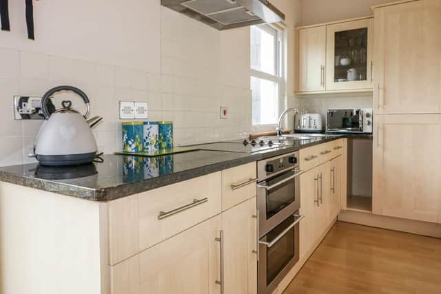 The kitchen at 13 Palm View, Newquay.