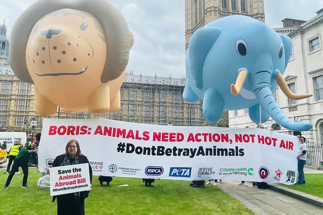 Kirsten Oswald MP with #dontbetrayanimals banner