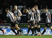 St Mirren's Alex Grieve celebrates making it 2-1 with teammates during a cinch Premiership match between St. Mirren and St Johnstone at the SMISA Stadium, on February 09, 2022, in Paisley, Scotland.