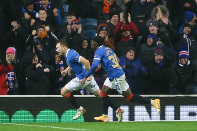 Rangers' Scott Arfield celebrates his 75th minute winner against Livingston at Ibrox. (Photo by Alan Harvey / SNS Group)