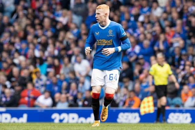 Scotland under-19 international Adam Devine made his first team debut for Rangers as a substitute in their 2-0 win over Dundee United at Ibrox. (Photo by Alan Harvey / SNS Group)
