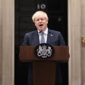 Boris Johnson addresses the nation as he announces his resignation outside 10 Downing Street.  (Photo by Dan Kitwood/Getty Images)