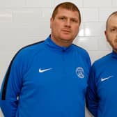 Mark Weir (left) and Carluke Rovers assistant boss Kenny Neill are trying to boost the squad for next season (Pic by Kevin Ramage)