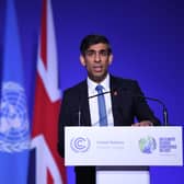 Rishi Sunak pictured delivering a speech at the COP26 UN Climate Summit in Glasgow last year. PIC: DANIEL LEAL/AFP via Getty Images