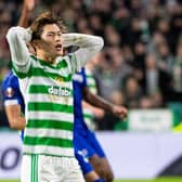 Celtic’s Kyogo Furuhashi  during a UEFA Europa League group stage match between Celtic and Bayer Leverkusen at Celtic Park, on September 30, 2021, in Glasgow, Scotland. (Photo by Ross MacDonald / SNS Group)