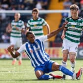 Kilmarnock's Corrie Ndaba challenges Celtic's Odin Thiago Holm. (Photo by Craig Williamson / SNS Group)