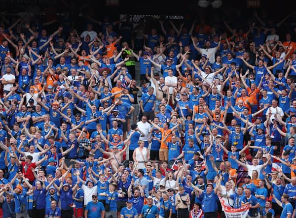 Rangers fans inside the Ramon Sanchez-Pizjuan Stadium were left without water after kiosks were closed. (Photo by Maja Hitij/Getty Images)