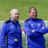 Mark Weir (right) pictured with assistant Kenny Neill, was fuming with the first goal his side conceded (Library pic by Kevin Ramage)