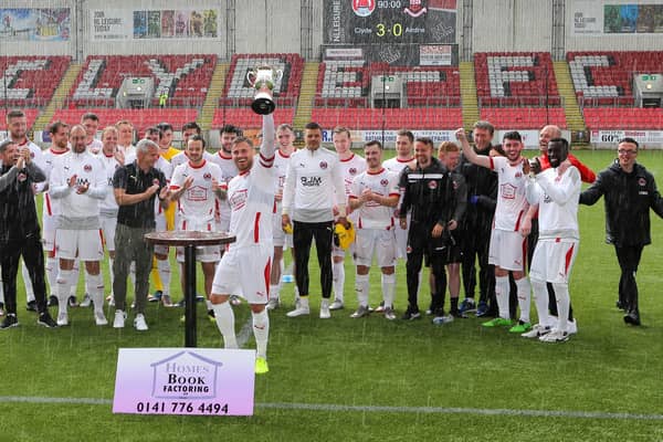 Clyde celebrate after beating Airdrie to retain the NL Broadwood Cup (pic: Craig Black Photography)