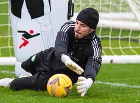 Vasilis Barkas during a Celtic training session at Lennoxtown back in October.