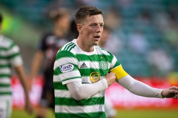 Celtic captain Callum McGregor during a Champions League qualifier between Celtic and FC Midtjylland at Celtic Park on July 20, 2021, in Glasgow, Scotland (Photo by Craig Williamson / SNS Group)
