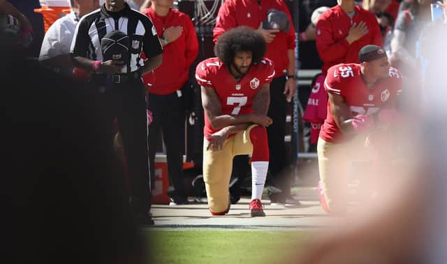 In the 2016 pre-season, San Francisco quarter-back Colin Kaepernick took a knee during the national anthem as opposed to the tradition of standing. It was the start of a protest movement that spread throughout the NFL. The protest drew stinging criticism and led to his departure from the 49ers.