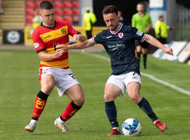 <p>Partick Thistle's Aidan Fitzpatrick and Raith Rovers' Aidan Connolly in action during their teams' Scottish Championship at Firhill in Glasgow on Saturday (Photo by Mark Scates/SNS Group)</p>