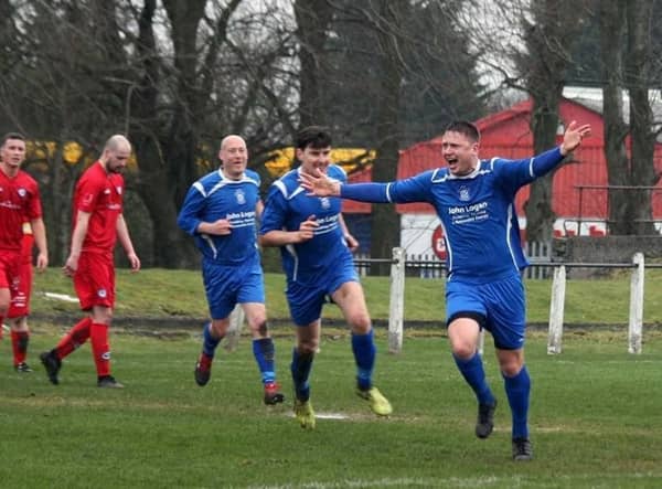 Neil Schoneville celebrating scoring for Lesmahagow last season