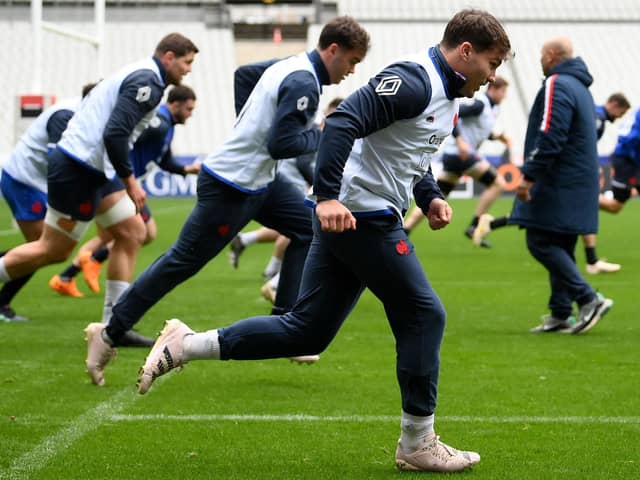 France's scrum-half and captain Antoine Dupont during his side's final training run at the Stade de France before the Scotland game. (Photo by FRANCK FIFE/AFP via Getty Images)