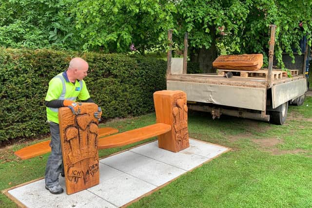 Preparing for the big day, the benches were carefully constructed on site.