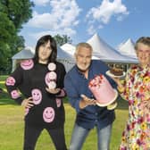Noel Fielding, Paul Hollywood, Prue Leith, and Matt Lucas from The Great British Bake Off.