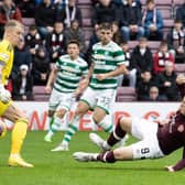 Hearts' Lawrence Shankland scores to make it 2-1 against Celtic.
