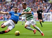 Rangers' man of the match Leon Balogun challenges Celtic debutant Josip Juranovic during Sunday's Old Firm clash at Ibrox. (Photo by Rob Casey / SNS Group)