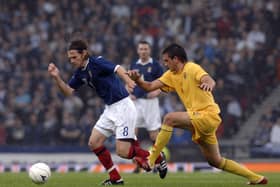 Graham Alexander playing for Scotland against Macedonia at Hampden in a World Cup qualifier in September 2009 (Pic by Robert Perry)
