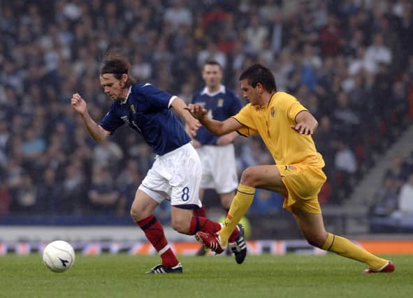 Graham Alexander playing for Scotland against Macedonia at Hampden in a World Cup qualifier in September 2009 (Pic by Robert Perry)