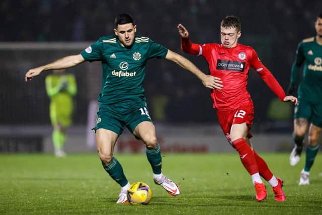 St Mirren's teenage midfielder Jay Henderson (right) challenging Tom Rogic of Celtic during the 0-0 draw in Paisley. (Photo by Alan Harvey / SNS Group)